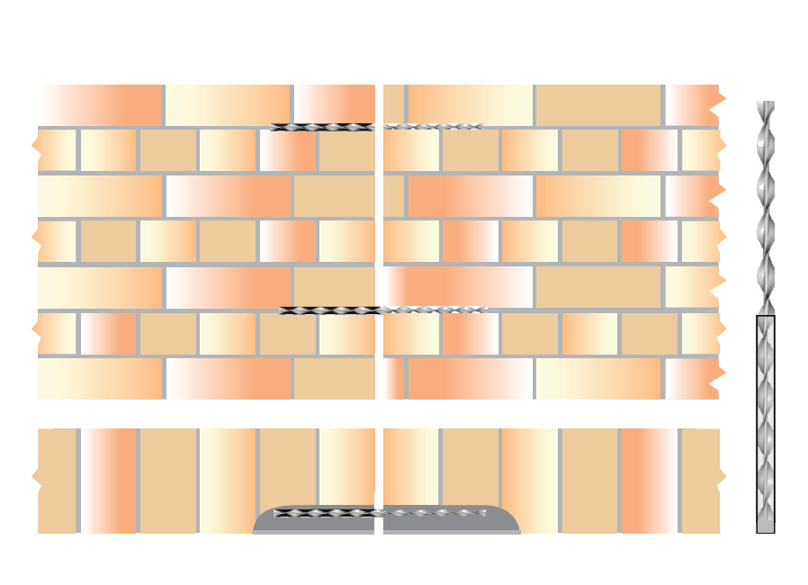 Helifix HeliBar stainless steel helical bars in conjunction with plastic debonding sleeves can be used to create a movement joint in an existing wall.